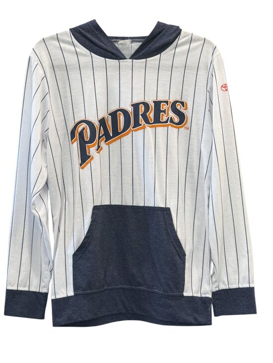 Toyota Tops - Padres Hooded Long-Sleeve Shirt With Toyota Logo Navy & White Pinstripes Medium